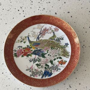Vintage Satsuma Made in Japan Double Peacock Floral HandPainted Decorative Plate
